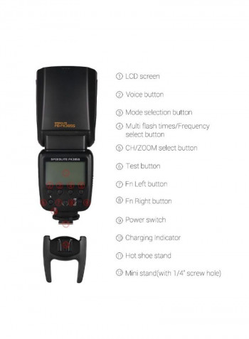 Professional Wireless Camera Flash Speedlite With Hot Shoe Mount Black
