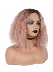 Heat Resistant Wavy Lace Front Wig Ombre Pink 14inch