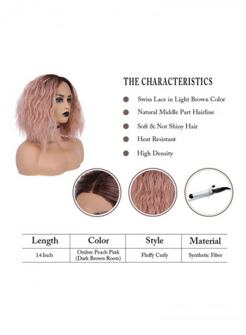 Heat Resistant Wavy Lace Front Wig Ombre Pink 14inch