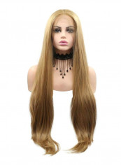 Synthetic Lace Front Long Straight Wig Brown 26inch
