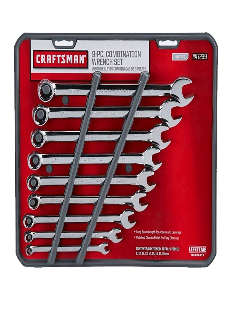 9-Piece Combination Wrench Set Silver 8, 10, 12, 13, 14, 15, 16, 17, 18millimeter
