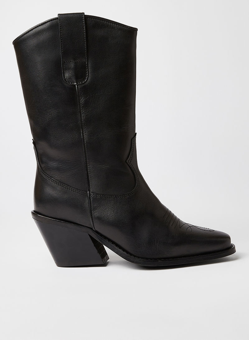 Textured Leather Boots Black