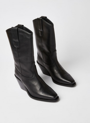 Textured Leather Boots Black