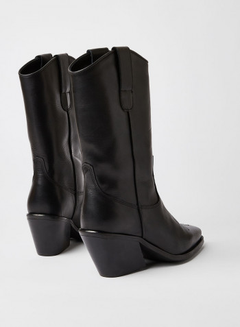 Textured Leather Boots Black