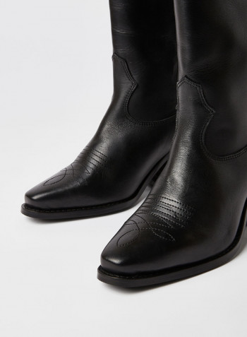 Textured Leather Boots Black