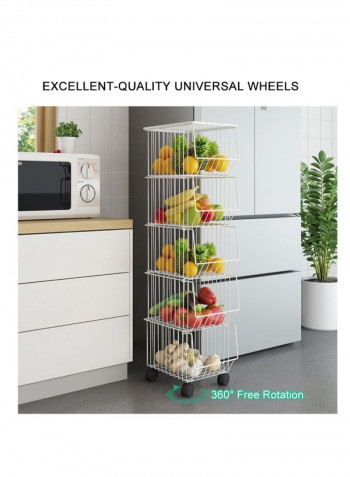 4-tier Drying Mesh Basket Metal Rack With Wheel White/Black 40 x 27 x 99centimeter