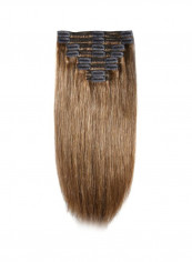 8-Piece Clip On Straight Hair Wigs Set 6 Light Brown 14inch