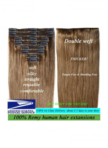 8-Piece Clip On Straight Hair Wigs Set 6 Light Brown 14inch