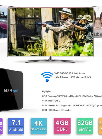 MXR Pro PLUS Smart Android HD Media Player Set Top Box V3621 Black