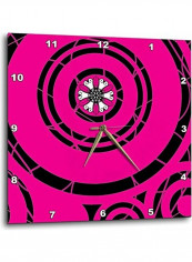 Pink And Black Circle Art Wall Clock Multicolour 15x15inch