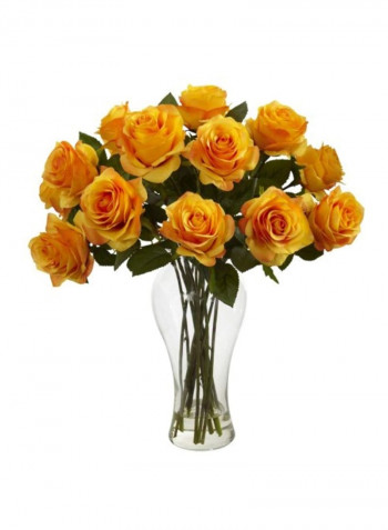Blooming Roses With Vase Yellow/Green