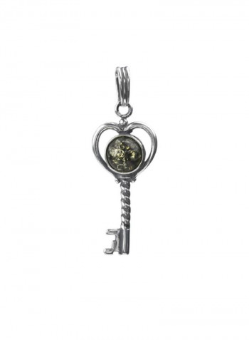 925 Sterling Silver Amber Studded Key Pendant