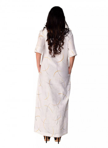 Printed Linen  Dress White