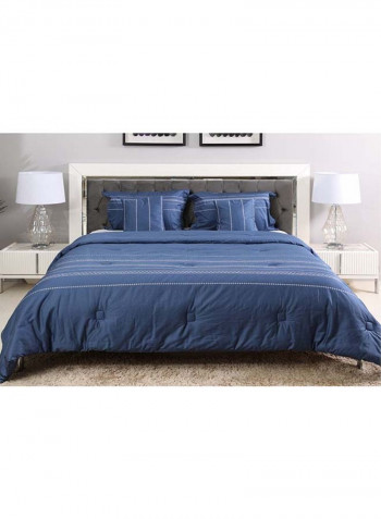 5-Piece Embroidery Comforter Set Cotton Blue 240x260cm