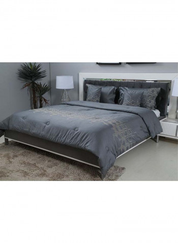 5-Piece Embroidery Comforter Set Cotton Grey 240x260cm