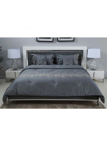 5-Piece Embroidery Comforter Set Cotton Grey 240x260cm