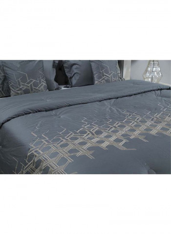 5-Piece Embroidery Comforter Set Cotton Grey 240x260cm