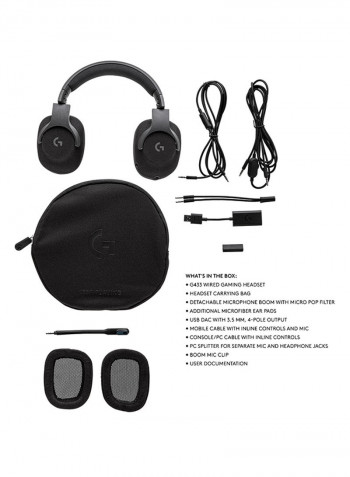 G433 7.1 Wired Surround Gaming Headset For PC, Xbox One, PS4, Switch, Mobile, VR Triple Black