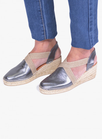 Tossa Leather Elastic Strap Wedge Espadrille Lead