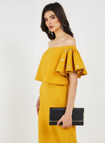 Frill Design Off Shoulder Dress Mustard