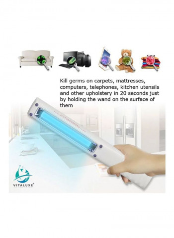 Portable Ultraviolet Disinfector UV-C Sanitizer and Sterilizer Lamp Wand Shape White 300x36x41millimeter