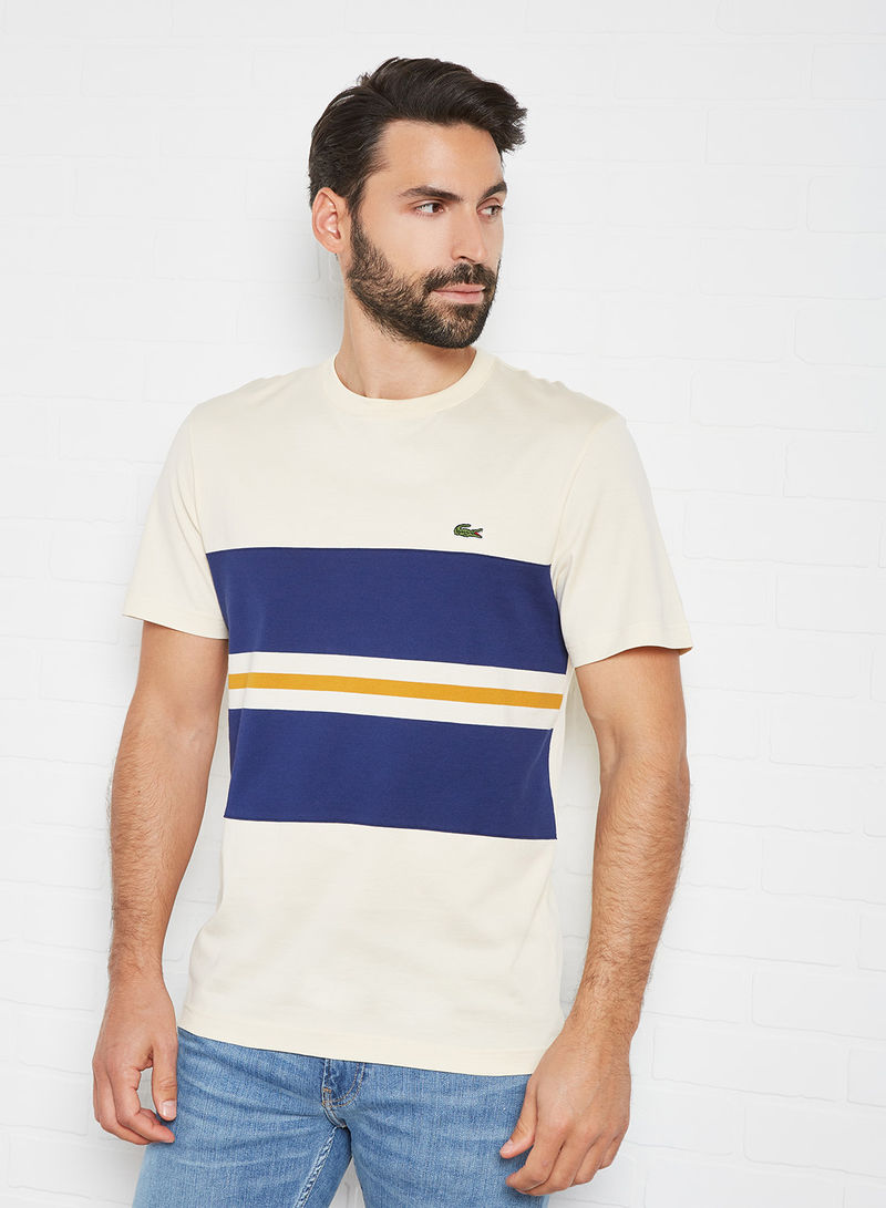 Colourblock Cotton T-Shirt Beige/Blue/Orange