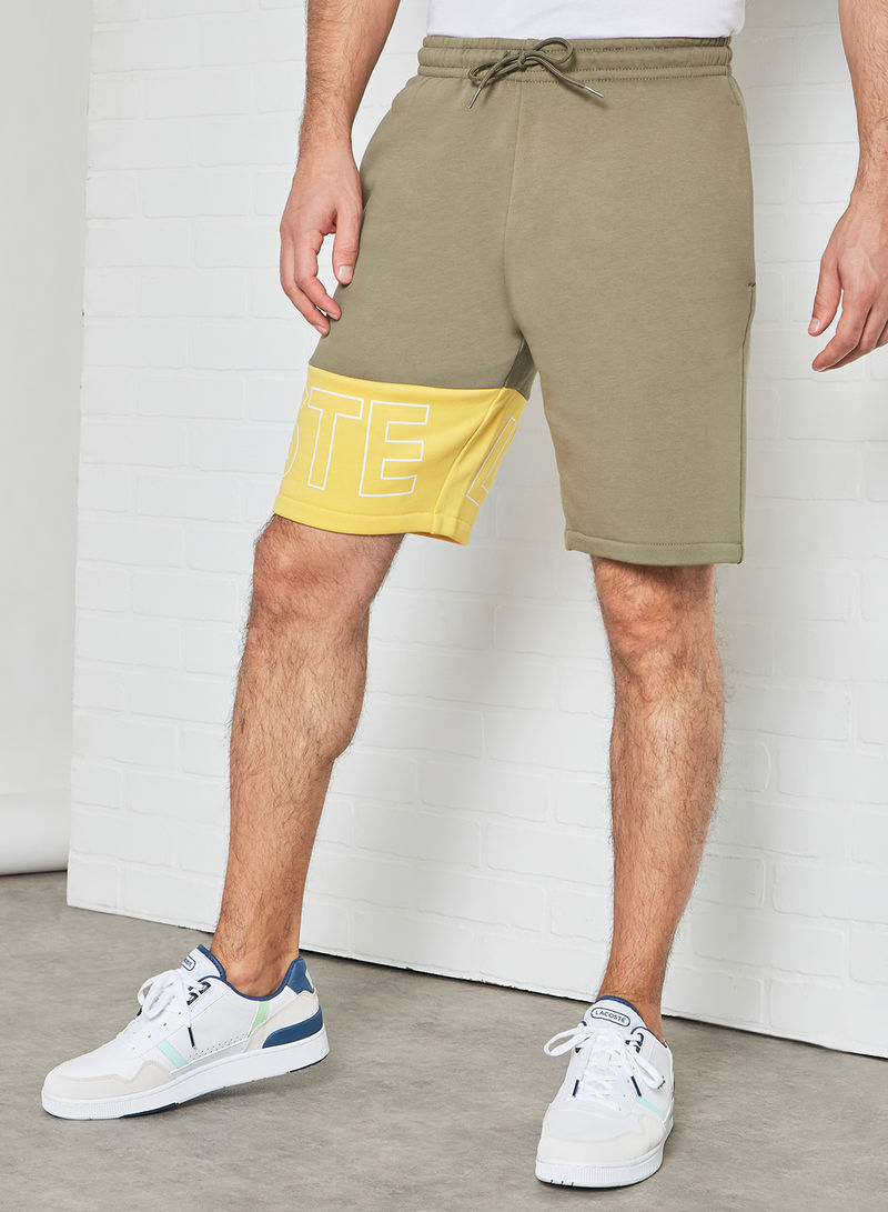 Colourblock Fleece Shorts Khaki/Yellow
