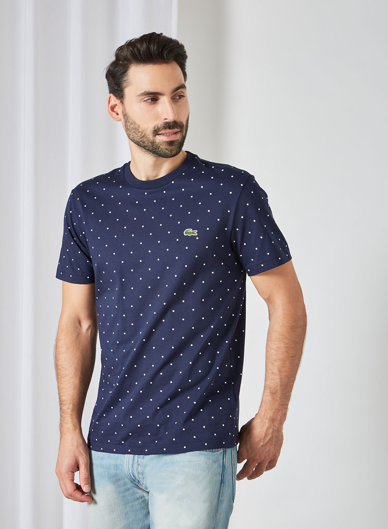 All-Over Dot Print T-Shirt Navy Blue