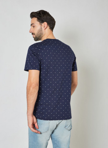 All-Over Dot Print T-Shirt Navy Blue