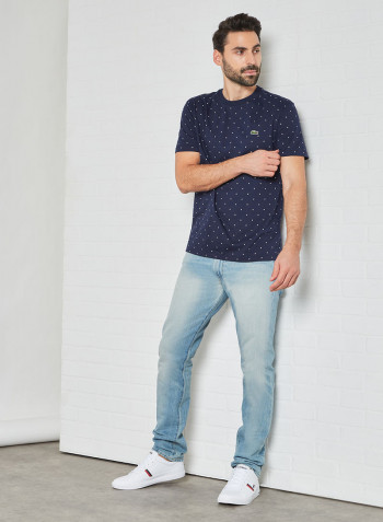 All-Over Dot Print T-Shirt Navy Blue