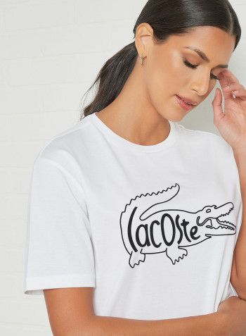Crocodile Print Cotton T-Shirt White