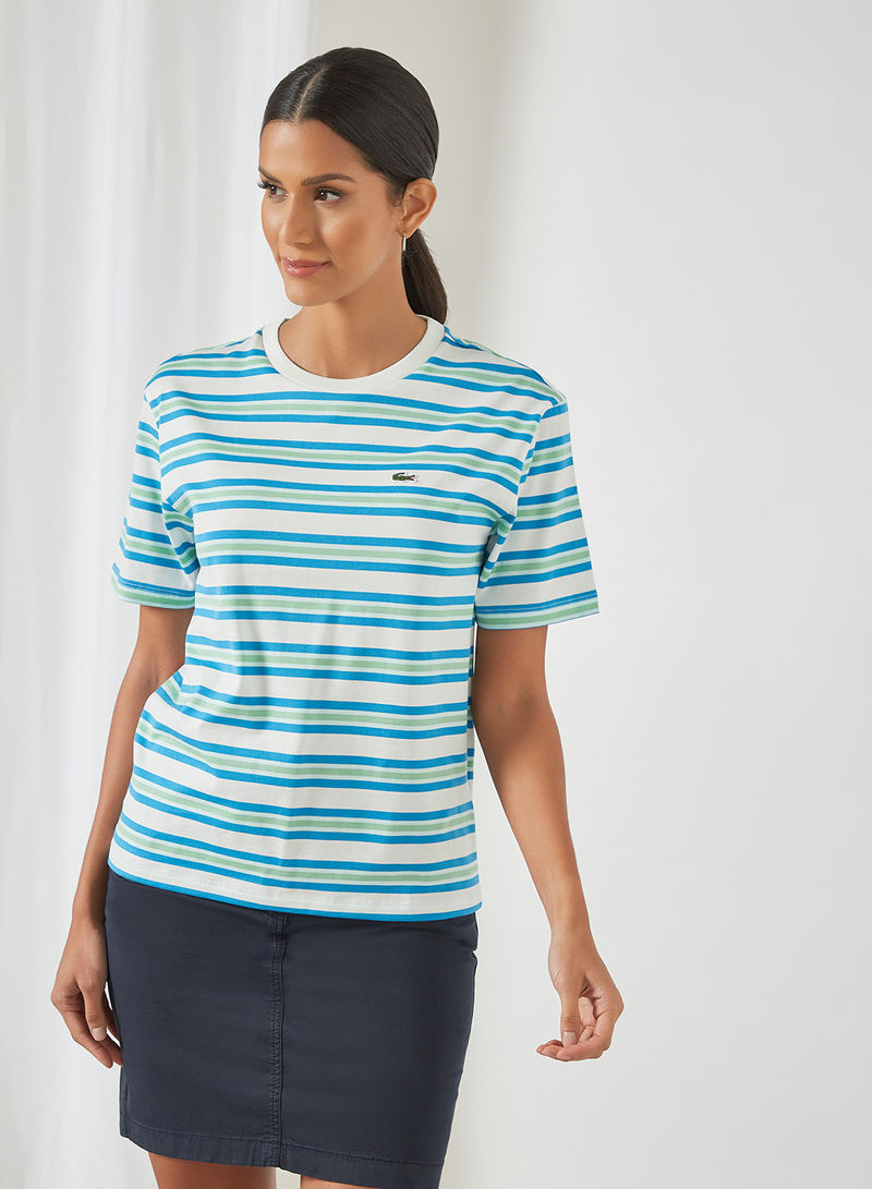 Striped Cotton T-Shirt White/Blue/Turquoise/Green