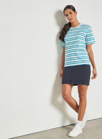 Striped Cotton T-Shirt White/Blue/Turquoise/Green