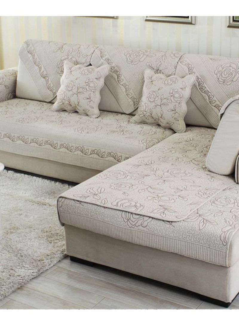 Floral Pattern Sofa Slipcover Off-White