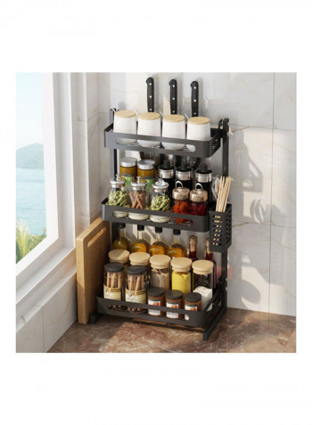 3-Tier Freestanding Shelf Organizer Utensil Holder Black 63x11x24.5cm