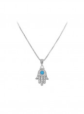 925 Sterling Silver Rhodium Plated Opal Studded Evil Eye Hamsa Necklace