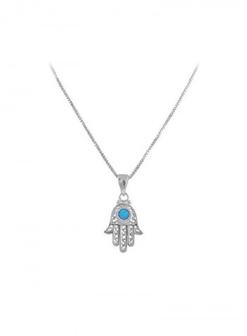 925 Sterling Silver Rhodium Plated Opal Studded Evil Eye Hamsa Necklace