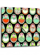Cute Russian Matryoshka Nesting Dolls Print Wall Clock Black 15x15inch