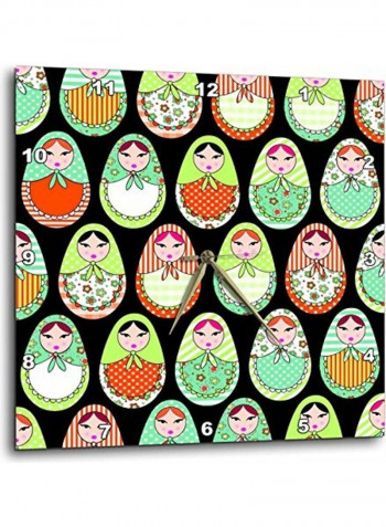 Cute Russian Matryoshka Nesting Dolls Print Wall Clock Black 15x15inch