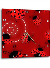 Ladybug Printed Analog Wall Clock Red/Black/White 15x15x0.1inch