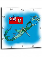 Flag And Map Of The British Overseas Island Territory Bermuda Wall Clock Multicolour 15 X 15inch