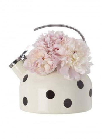 Deco Dot Tea Kettle White/Silver/Brown 8x7x7inch