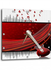 Guitar With Floating Musical Notes Themed Wall Clock Red/White/Black