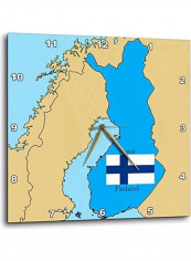 The Map And Flag Of Finland Printed Wall Clock Multicolour 15x15x0.1inch