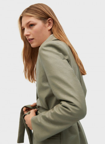 Button Down Front Belted Coat Green