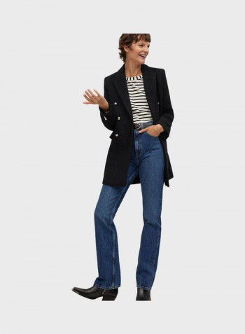 Double Breasted Longline Coat Black