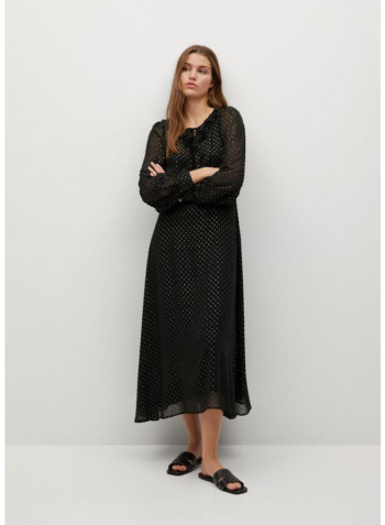 Balloon Sleeve Foil Printed Dress Black