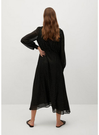 Balloon Sleeve Foil Printed Dress Black