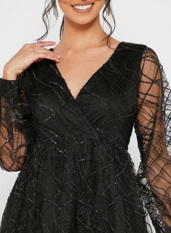 Sequin Detail Wrap Maxi  Dress Black