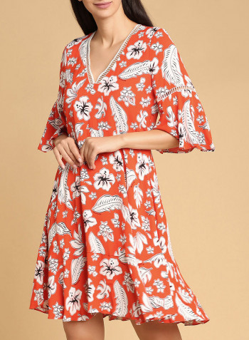 Floral Print Peggy Dress Orange/White/Black